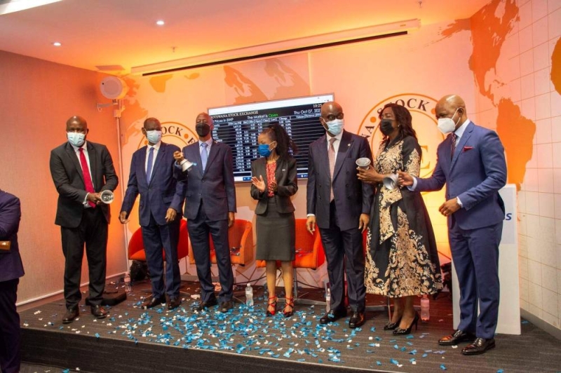 Marking milestones: Finance Minister, Peggy Serame and Bank of Botswana governor, Moses Pelaelo, joined executives from Access Bank, BancABC Botswana and the BSE last week to officially mark the acquisition PIC: MFED FACEBOOK