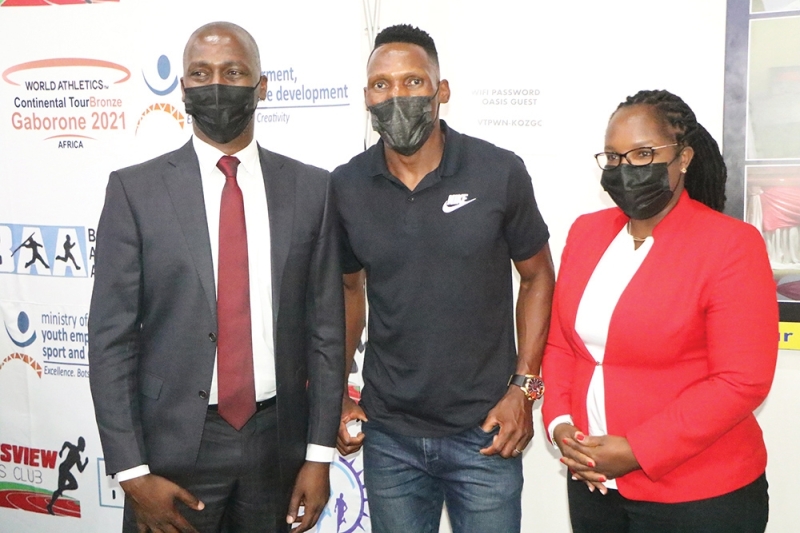 Keino (left), Issac Makwala and Kurgoy at the GIM press conference PIC: PHATSIMO KAPENG