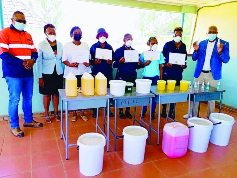 The women were trained in ways of making dishwashing liquid, pine gel, bleach, liquid scourer and hand sanitisers PICS: LEA