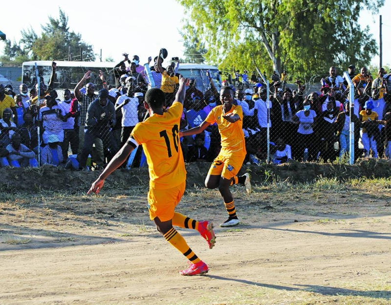 Eleven Angels celebrating their goal PIC: LOPANG KENOSI