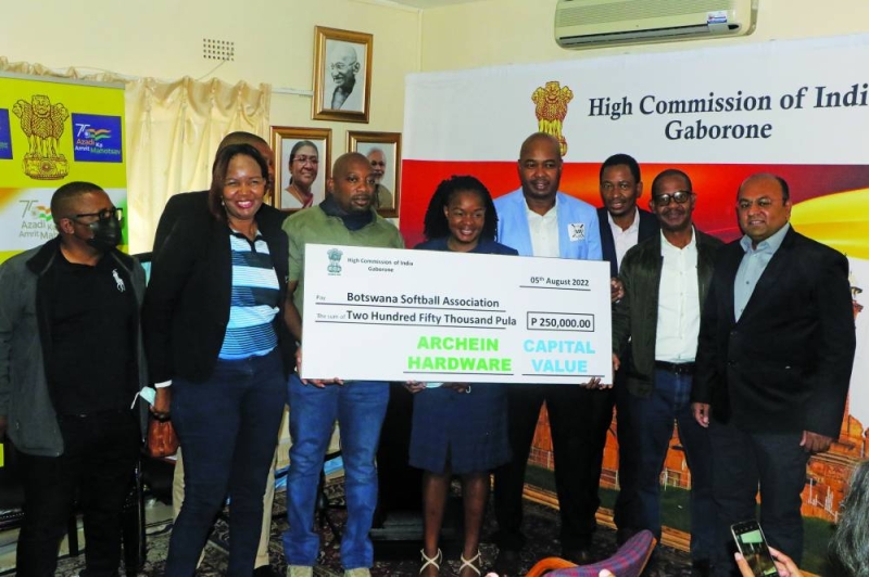 Botswana Softball Association receiving the donation PIC: PHATSIMO KAPENG.