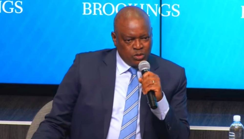 Seeking partnerships: Masisi giving a lecture at the Brookings Institution earlier today. The President and his delegation are attending the US Africa Leaders Summit this week together with leaders of more than 40 other African states PIC: BROOKINGS INSTITUTION 