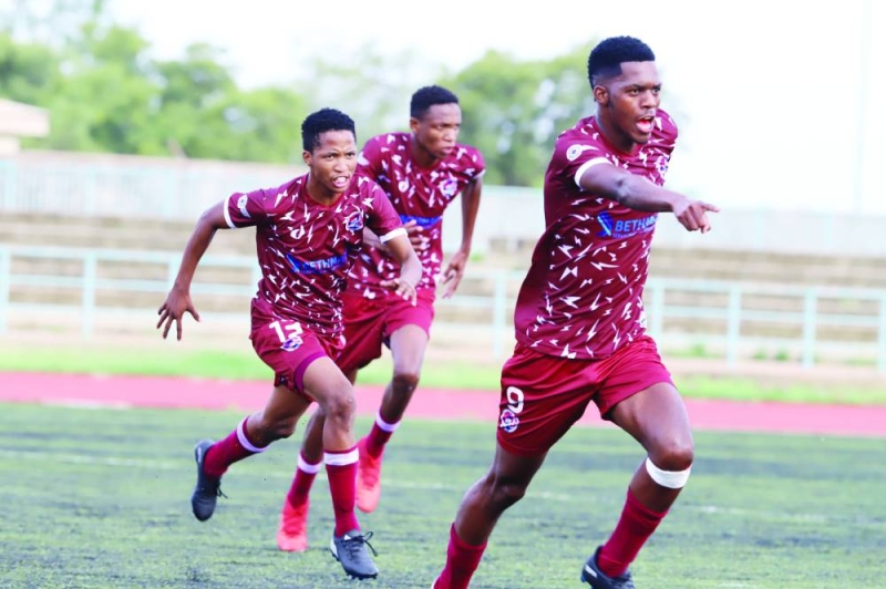Holy Ghost players celebrate one of the goals against Security Systems PIC: MORERI SEJAKGOMO