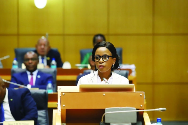 At the helm: Finance Minister, Peggy Serame, during last week’s budget speech presentation PIC: PHATSIMO KAPENG