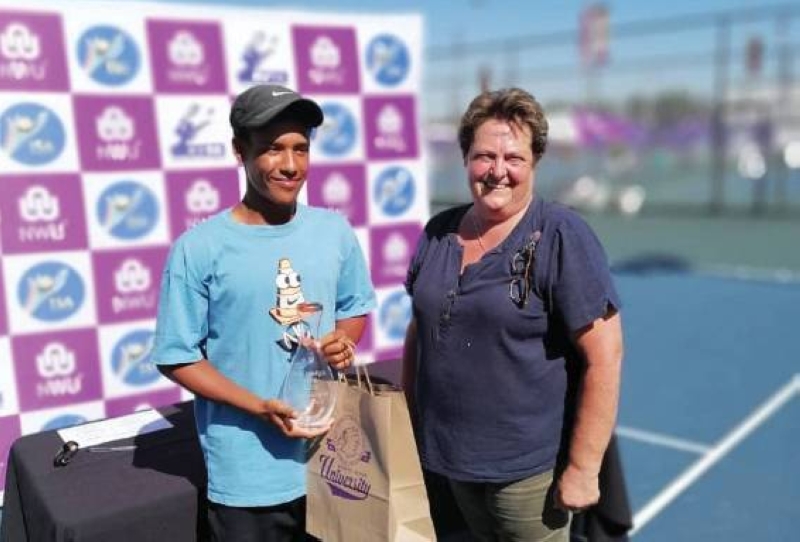 Denzel Seetso (left) won the International Tennis Federation (ITF) Potchefstroom J100 tournament over the weekend