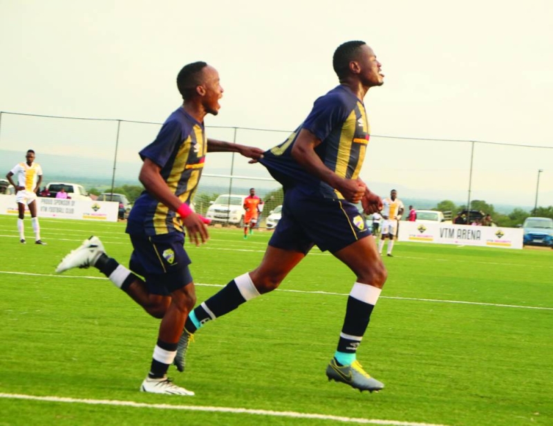 VTM players celebrating one of their goals against Notwane PIC: PHATSIMO KAPENG