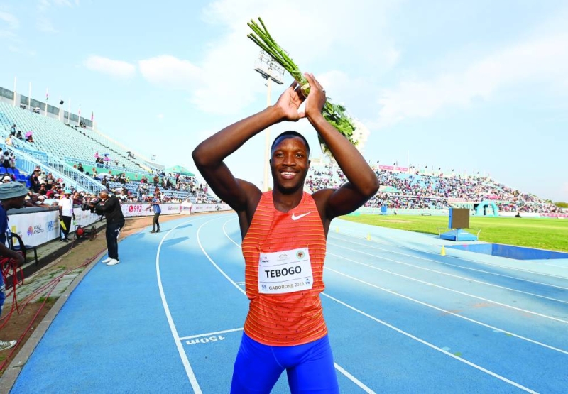 GABORONE 29 April 2023, Tebogo Letsile of Botswana celebrating after winning the 200m men category in the FNB Botswana Golden Grand Prix at the National Stadium in Gaborone on 29 April 2023. ((Pic:Monirul Bhuiyan/Press Photo)
