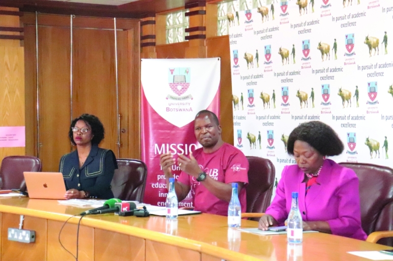 Marathon talk: UB Marathon’s technical advisor Dipeba (middle) addressing journalists on the race’s logistics PIC: UB FACEBOOK