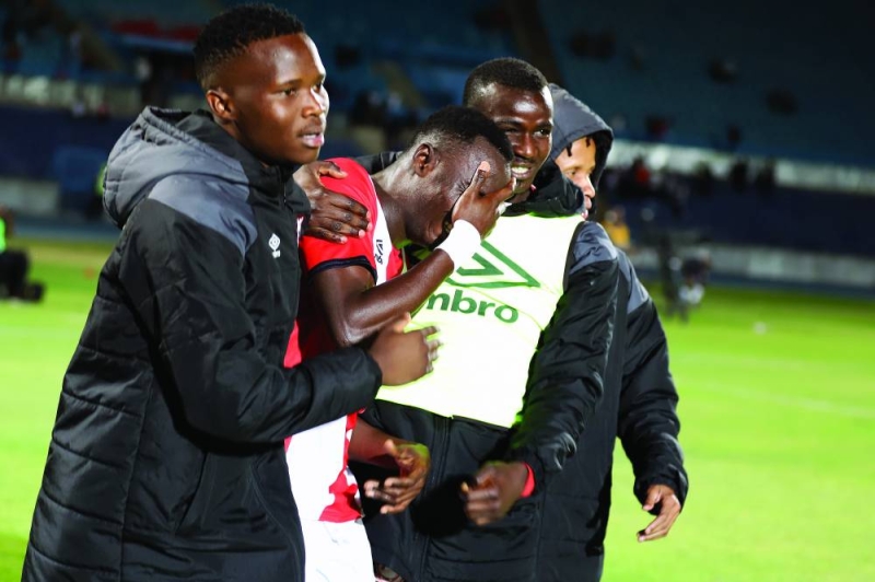 Skeikh Sesay (Red) of Gaborone United in tears of joy celebrating his goal PIC: KENNEDY RAMOKONE