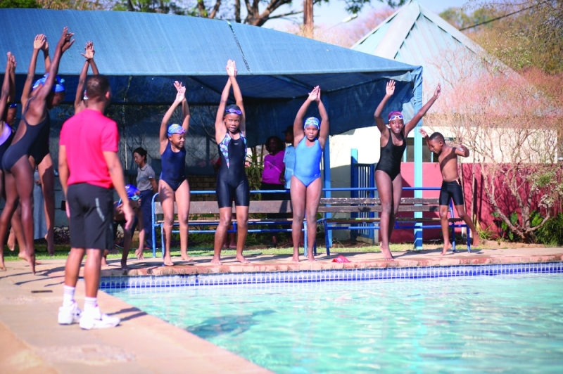 Taking a plunge: Some of the swimmers who attended the summer camp