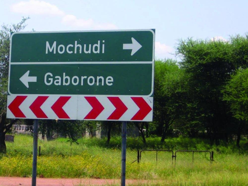 Mochudi-Gaborone road sign