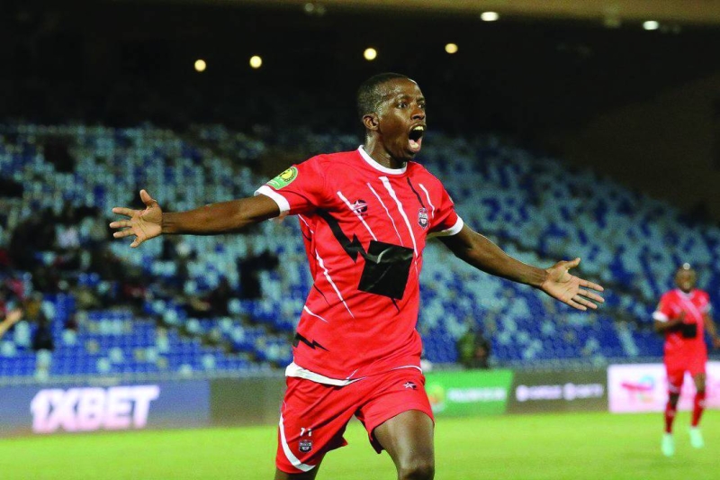 Thabang Sesinyi celebrates his goal against Wydad PIC: BEIN SPORTS