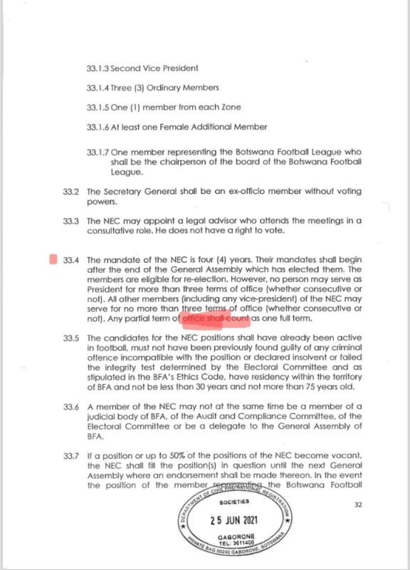 Contested: Clause 33.4 is one of the sections of the BFA constitution being disputed
