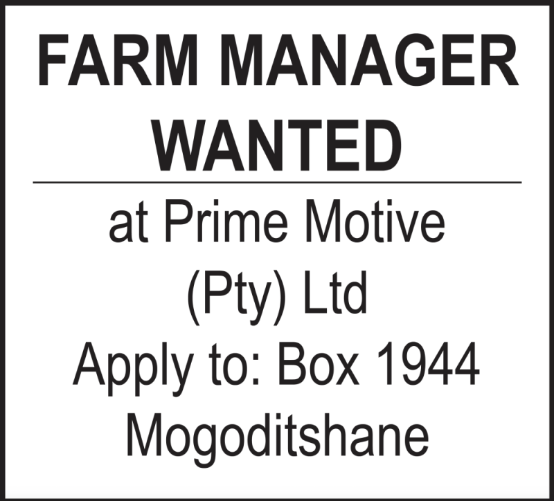 Management Wanted Roster FARM MANAGER WANTED :: Mmegi Online