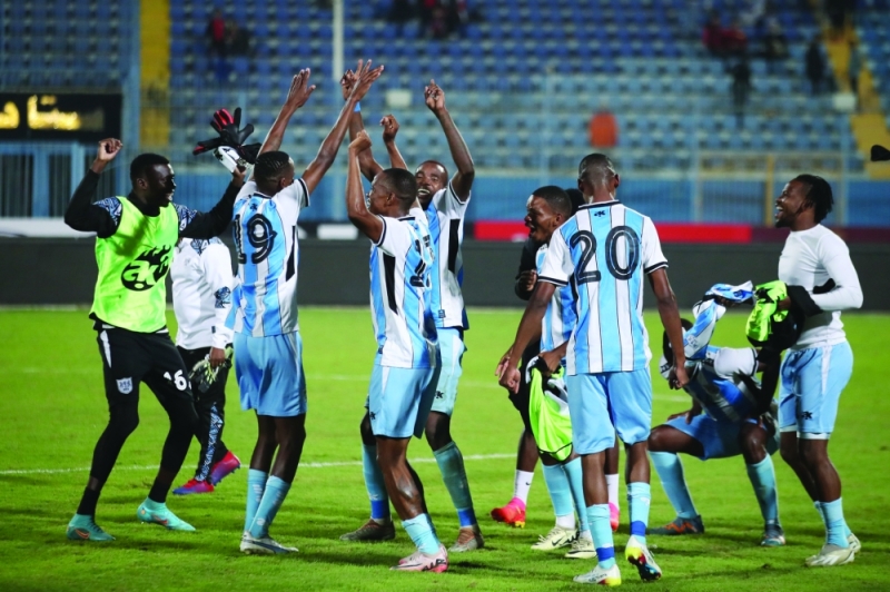 High five: Zebras players celebrate their draw against Egypt. Botswana  will be among 24 nations at next year’s AFCON finals PIC: Weam Mostafa/BackpagePix