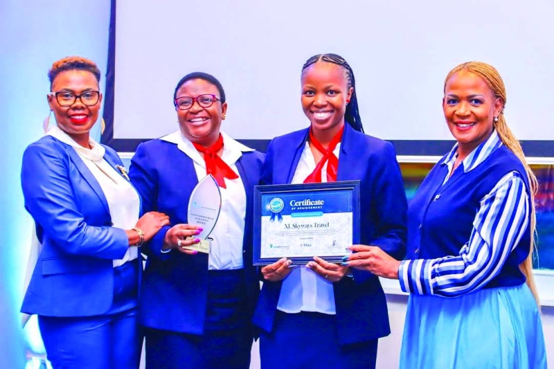 Air Botswana CEO awarding the Skyways with the Top 10 performance certificate.Pic. Air Botswana