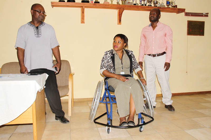 BTA officials showing wheelchairs to be used in wheelchair tennis. PIC KENNEDY RAMOKONE