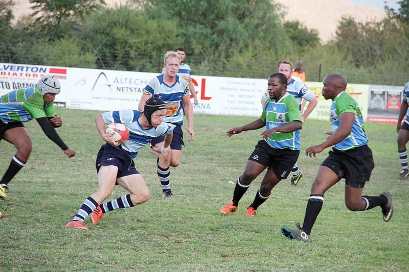 UB Rhinos (in green) during their league match against Gabs Hogs. PIC: KABO MPAETONA