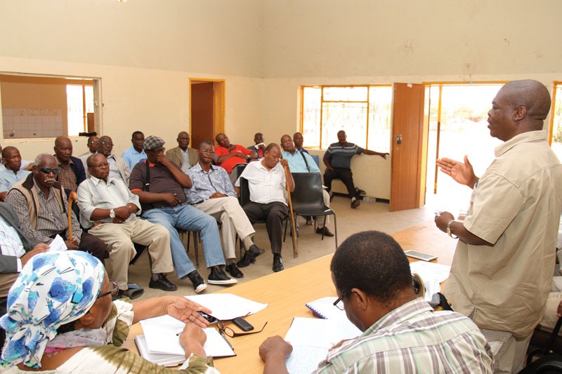 Christopher Tsopito speaking at Kgatleng Beef producers Association meeting
