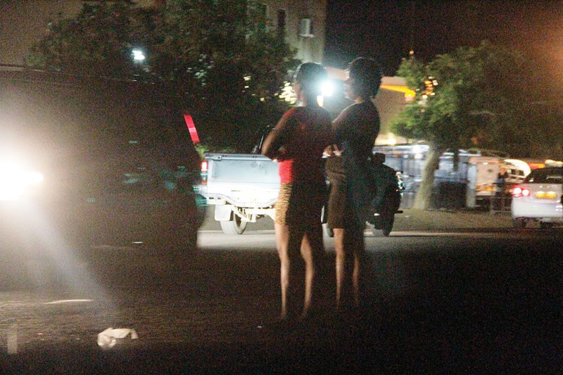 Sex workers prowling a red light district