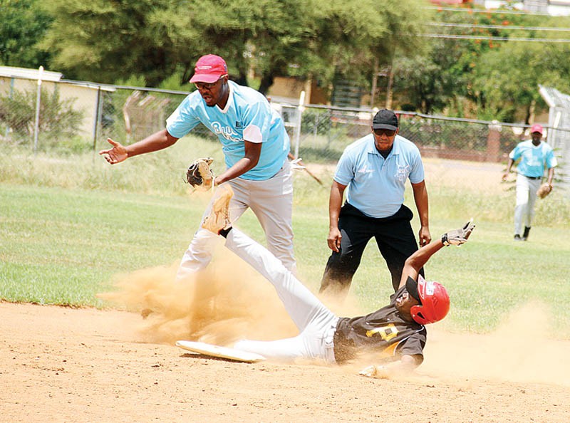 Thato Matenge of Panthers lands safely during their clash against Blue Angels in BOFINET Southern Zone League. PIC: KABO MPAETONA