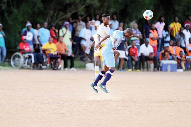 Uniao Flamengo Santos (in blue) during their encounter with Black Peril on Saturday. PIC: KABO MPAETONA