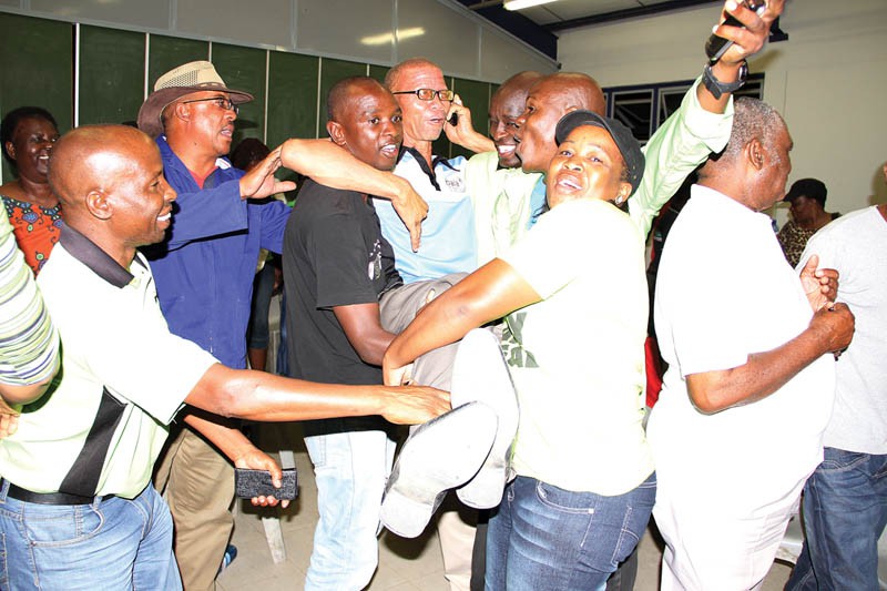 BCP supporters lifting their winner Olebogeng Sethibe after the announcement of the result. PIC: KEBOFHE MATHE