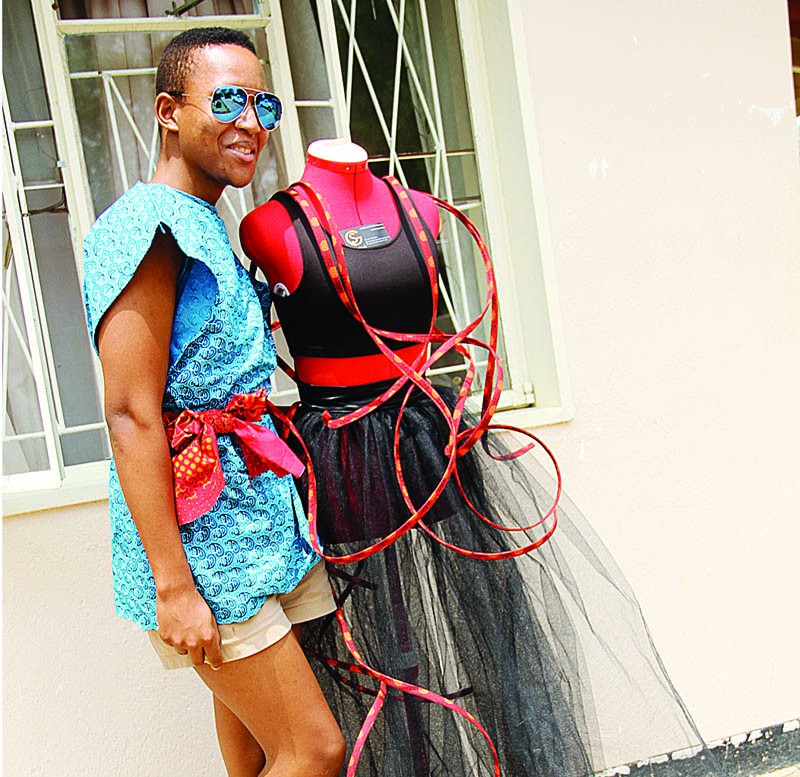 Molosiwa showcasing one of his designs at the first ever Fashion Swap charity event which was organized by talented fashion designer Kaone Moremong.