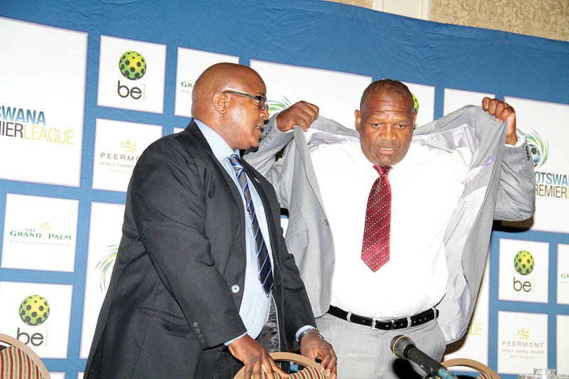Jackets on: BPL chief executive officer, Bennett Mamelodi (left) with BPL board chairperson, Arnold Semolakae at yesterday's press briefing in Gaborone. PIC KABO MPAETONA