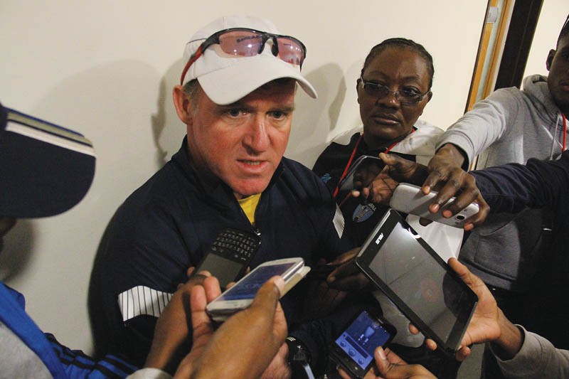 Zebras coach, Peter Butler addressing journalists after the game against Lesotho. PIC: KENNEDY RAMOKONE