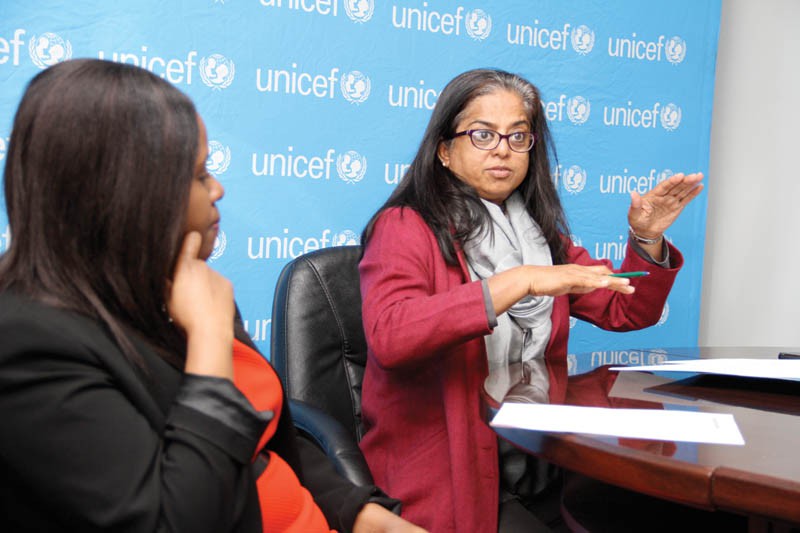 Tuduetso Kelapile and UNICEF representative Vidhya Ganesh during a press briefing. PIC: KAGISO ONKATSWITSE