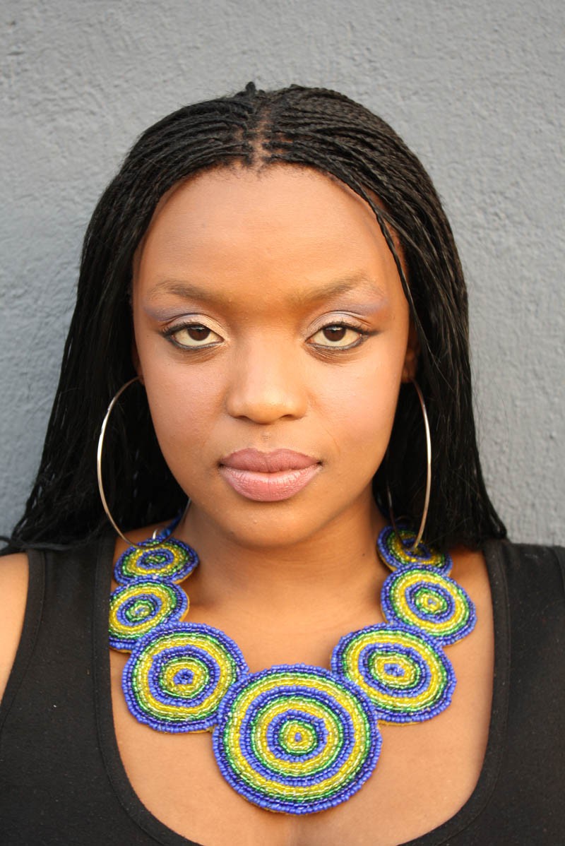 Kebakile wearing one of her pieces