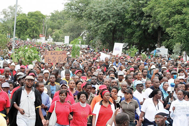 Comrades in arms: Unionists, amongthem BLLAHWU members, during the 2011 strike