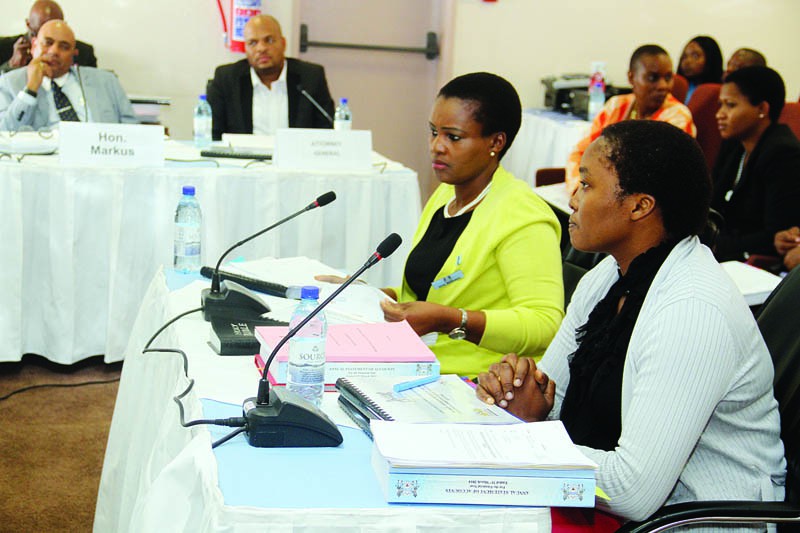 Maphorisa (in yellow jacket) appearing before the PAC with a colleague. PIC: KABO MPAETONA
