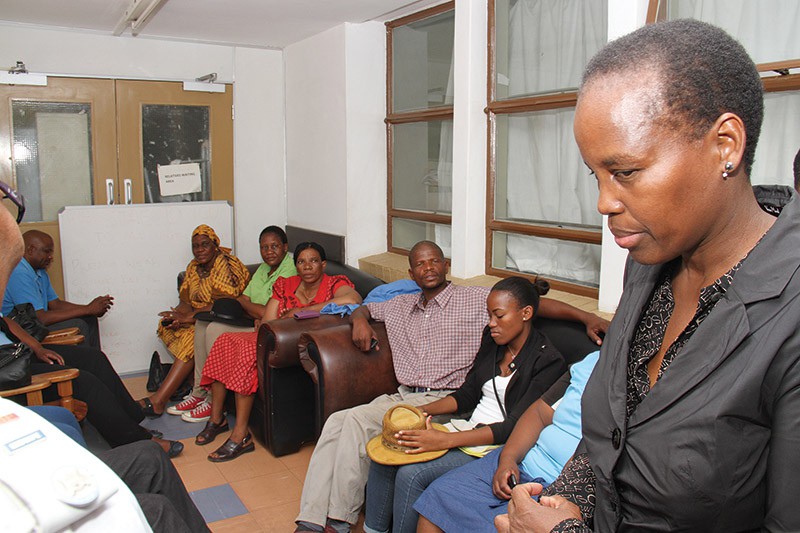 Lost for words: Education Minister Unity Dow facing parents of the victims at Princess Marina Hospital PIC: MORERI SEJAKGOMO
