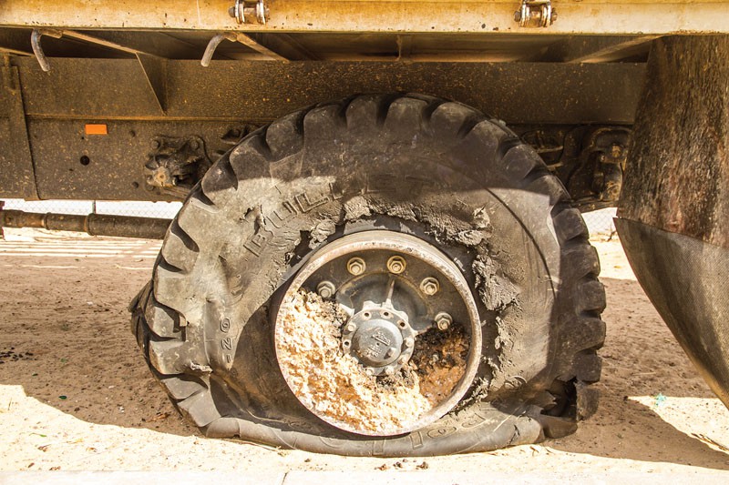 The burst tyre from the bus PIC: THALEFANG CHARLES