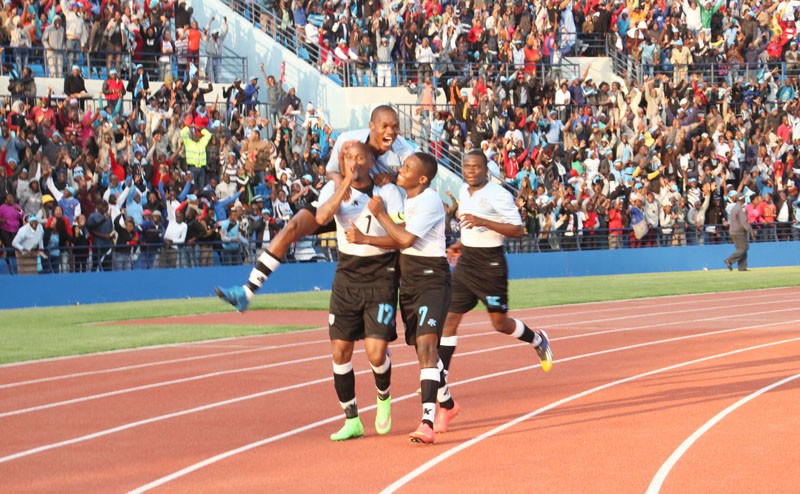Zebras players celebrating at the Francistown Stadium PIC. KEOAGILE BONANG