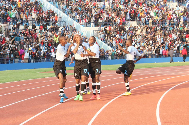 Zebras players celebrating their only goal which secured them a win against Burkina Faso during the AFCON qualifier game in Francistown. . Pic Keoagile Bonang
