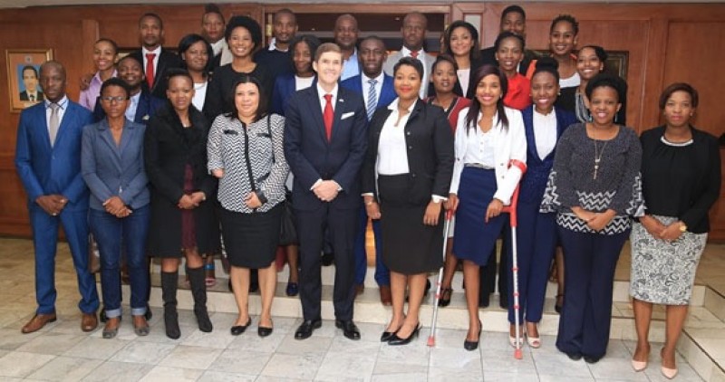 Mandela Washington Fellows and Ambassador Miller (with red tie on the front row)