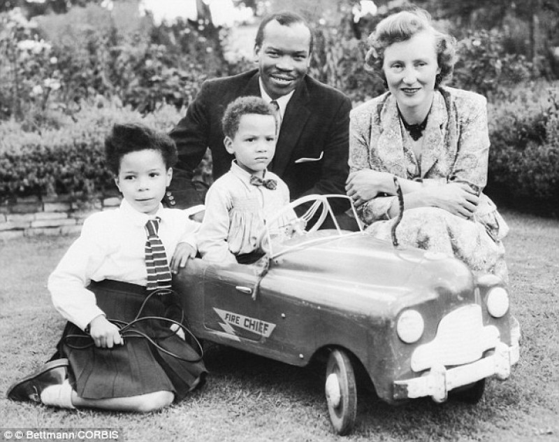 Former President Seretse Khama and his family with the current President Ian Khama in a big toy car