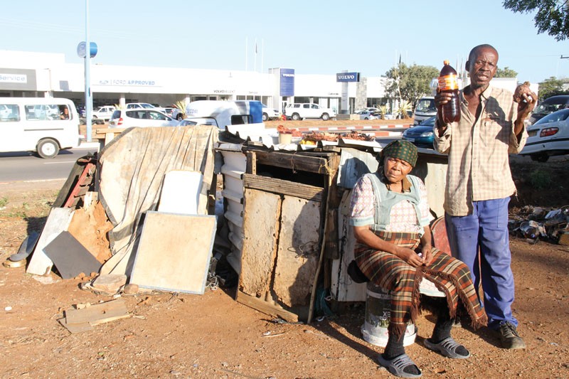 Sekole and Ditshwele at their makeshift near Barloworld.PIC: MORERI SEJAKGOMO