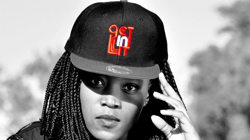 Model showcasing Get In Lit label