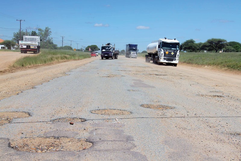 Potholes along A3 road in Mathangwene village PIC: KEOAGILE BONANG