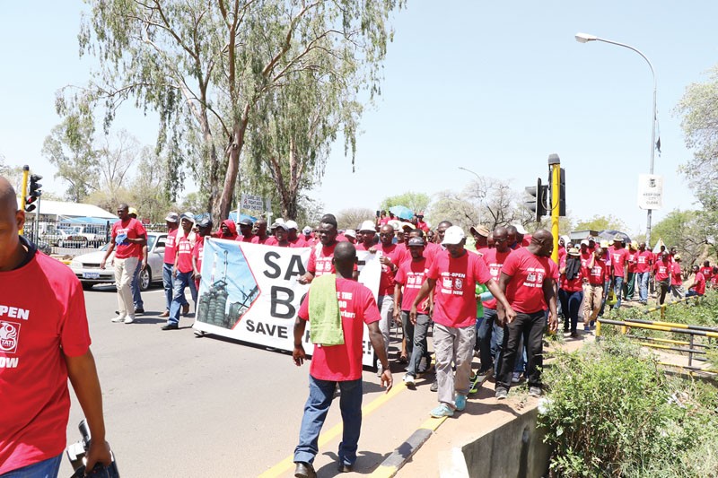 Botswana Mine Workers Union members during their protest against the closure of BCL Mine last year
