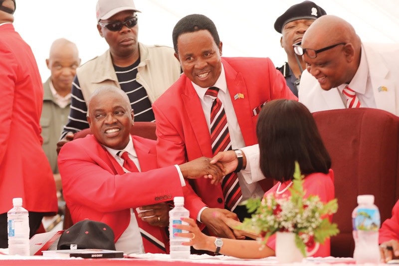 Master Goya and Philip Makgalemele congratulating Masisi PIC: THALEFNG CHARLES