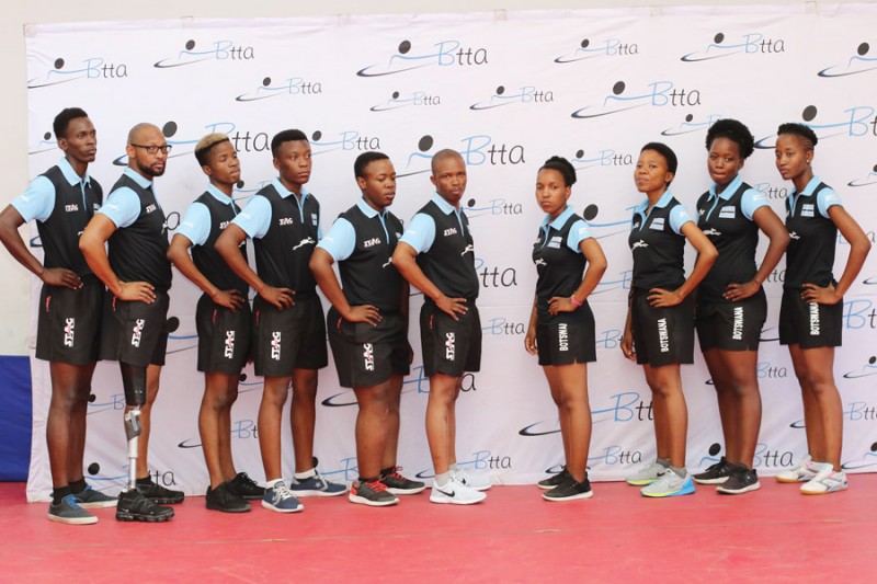 Blue Nation: The table tennis team resplendent in their new kit from Stag PIC:KENNEDY RAMOKONE