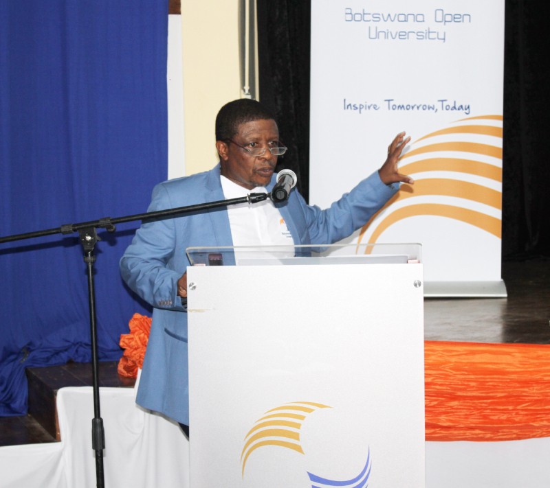 Botswana Open University Vice Chancellor Dr Daniel Tau giving the keynote address during the brand launch in Francistown PIC: OBAKENG SETLHARE