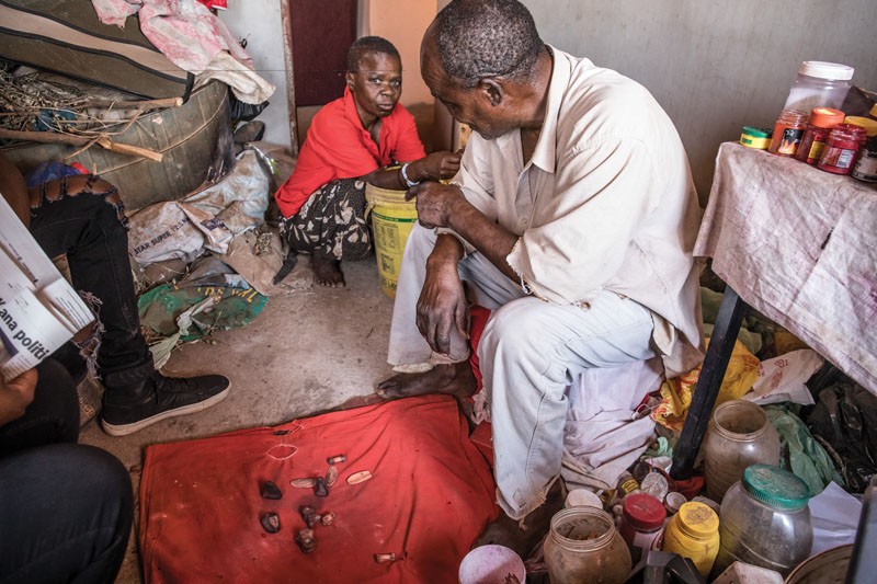 Traditional doctors Sekobolo and wife consulting with The Monitor reporters. PIC: THALEFANG CHARLES