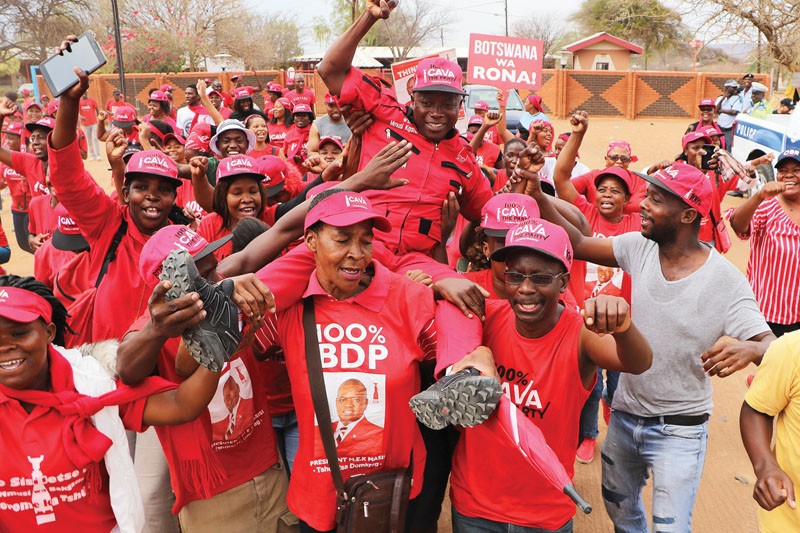 Mmusi Kgafela celebrating his victory with supporters. PIC: KENNEDY RAMOKONE