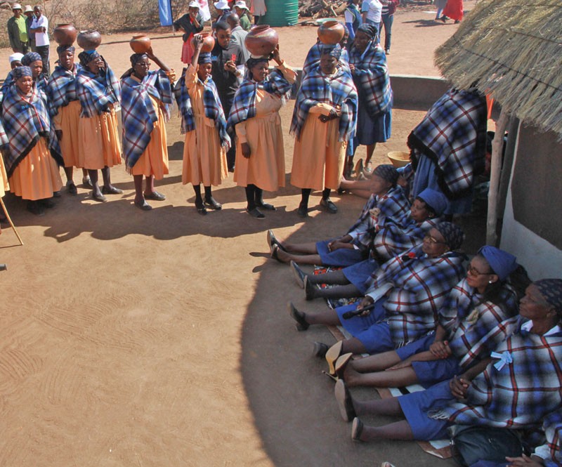 Women delivering in form of traditional beer to Kgosi Kgari's wife Mohumagadi Mma Tumagole. PIC: THALEFANG CHARLES